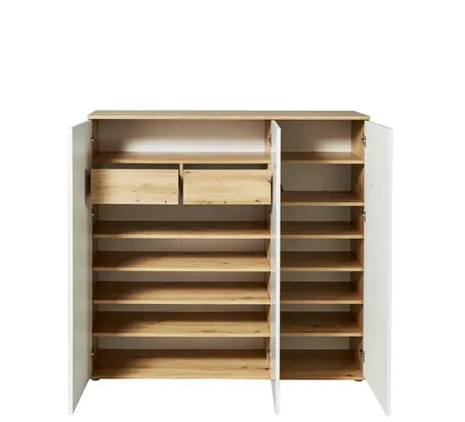 Schuhschrank - B ca. 135 cm, Artisan Eiche Nachbildung, Weiß