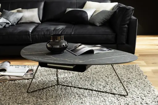 Couchtisch Fano - LBH ca. 121x75x38 cm, HPL, Schwarz marmoriert