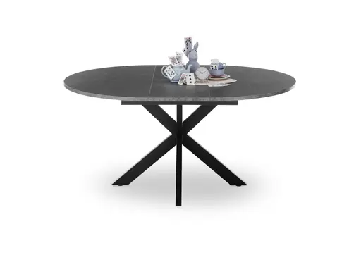 Esstisch - ausziehbar, Ø/H ca. 130x79 cm, Keramikoptik grau, Schwarz