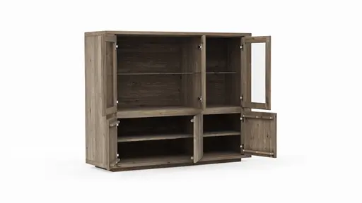 Highboard Bakersfield - sichtbare Rückwand geschroppt, Asteiche massiv, barrique