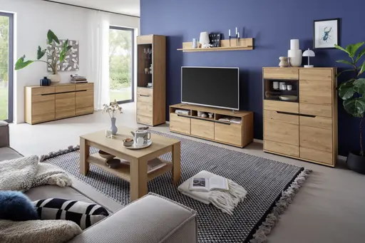 TV-Lowboard - B ca. 153 cm, Eiche Furnier geölt, Wildeiche massiv geölt