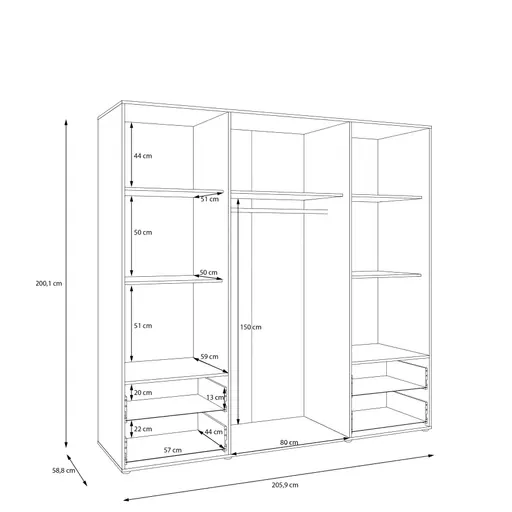  Drehtürenschrank FATHIE- B ca. 206 cm, Sand, Eiche Dekor