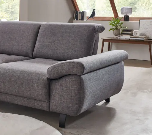 Ecksofa - Longchair links mit 2-Sitzer, Sitztiefe verstellbar, Stoff, Schiefergrau