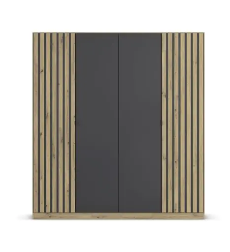 Drehtürenschrank RUERTO- B ca. 181 cm, Eiche Dekor, Dunkelgrau, Paneel, Eiche Dekor