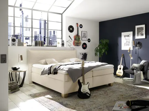  Boxspringbett HADAI- Liegefläche ca. 180x200 cm, Stoff, Hellgrau, Bonell, Inkl. Topper