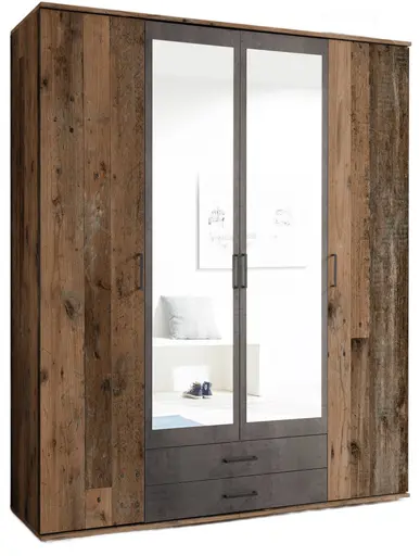 Drehtürenschrank- B ca. 160 cm, Vintage Dekor , Spiegel, Anthrazit