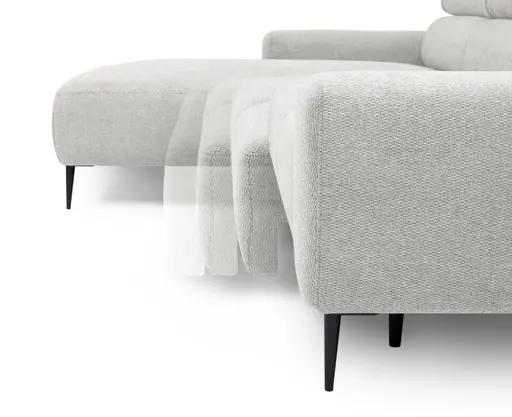 Ecksofa - Longchair links mit 2-Sitzer, Sitzvorzug motorisch, Kopfteil verstellbar, Stoff, Creme