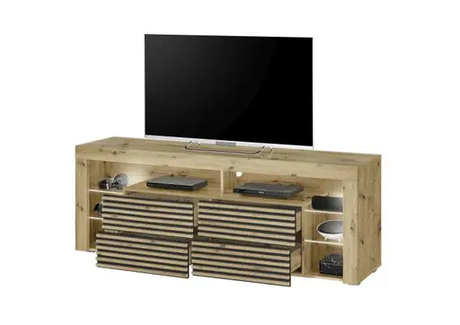 TV-Lowboard - mit Beleuchtung, B ca. 179 cm, Artisan Eiche Nachbildung, Schwarz