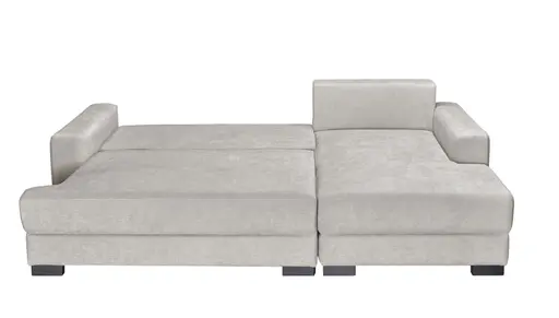 Ecksofa - 2-Sitzer mit Longchair rechts, Schlaffunktion mit Bettkasten, Stoff, Sand