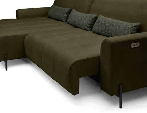 Ecksofa - Longchair links mit 2-Sitzer, Sitztiefe verstellbar motorisch, Stoff, Dunkelgrün