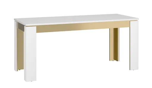 Esstisch - ausziehbar, LB ca. 160x90 cm, Alpinweiß, Goldfarben, Weiß Hochglanz