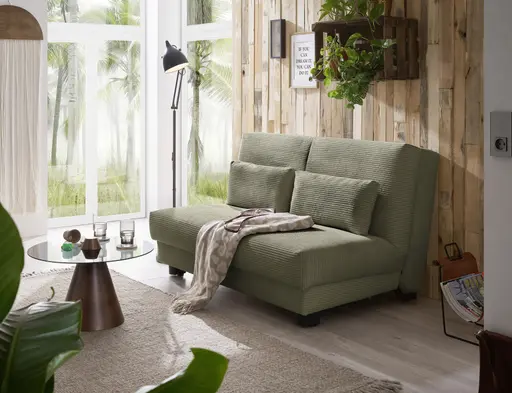 Schlafsofa EASY Optik A - 2-Sitzer ohne Armlehne, 140 cm inkl. Schlaffunktion, Cord, Dunkelgrün
