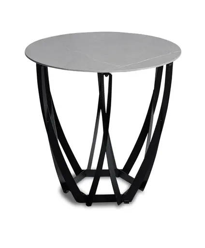 Beistelltisch - Ø/H ca. 50x50 cm, Hellgrau marmoriert, Schwarz