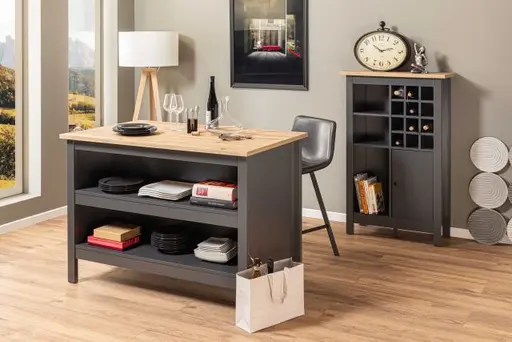 Weinschrank - B ca. 76 cm, Anthrazit, Artisan Eiche Nachbildung