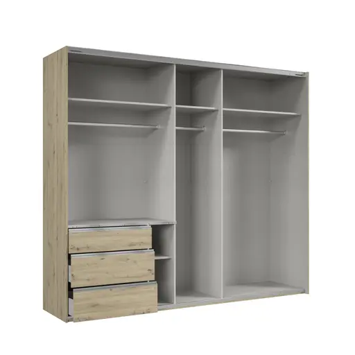 Schwebetürenschrank- B 250 cm, Eiche Dekor, Spiegel