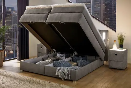 Boxspringbett- Liegefläche ca. 180x200 cm, Stoff, Grau