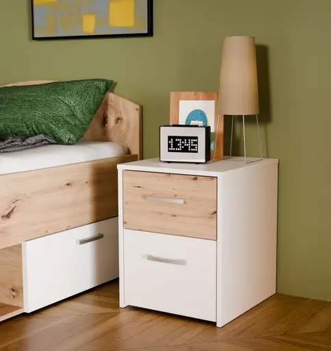 Nachtkonsole FILIPO- Weiß,  Eiche Dekor