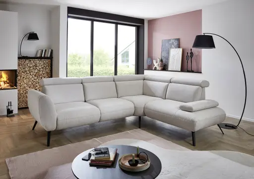 Ecksofa - 2-Sitzer mit Ecke rechts, Stoff, Beige