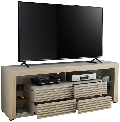 TV-Lowboard - mit Beleuchtung, B ca. 179 cm, Kaschmir, Riva Eiche Nachbildung