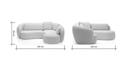 Ecksofa Karasu - 3-Sitzer mit Ottomane rechts, Stoff, Creme