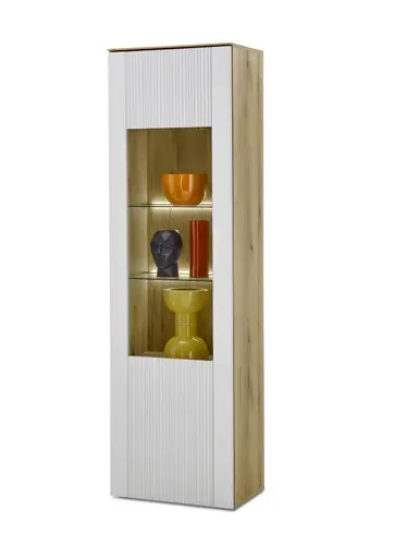 Vitrine- Eiche Dekor, Hellgrau