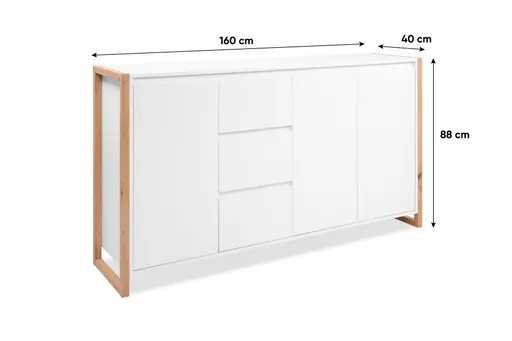 Sideboard - B ca. 160 cm, Weiß, Artisan Eiche Nachbildung
