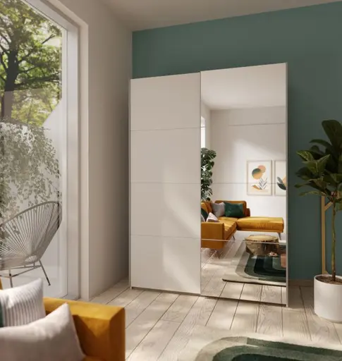 Schwebetürenschrank FREDDY 2- B ca. 150 cm, Weiß, Spiegel