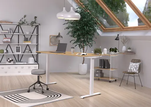 Schreibtisch GELI - höhenverstellbar, LB ca. 180x80 cm, Eiche Nachbildung, Weiß