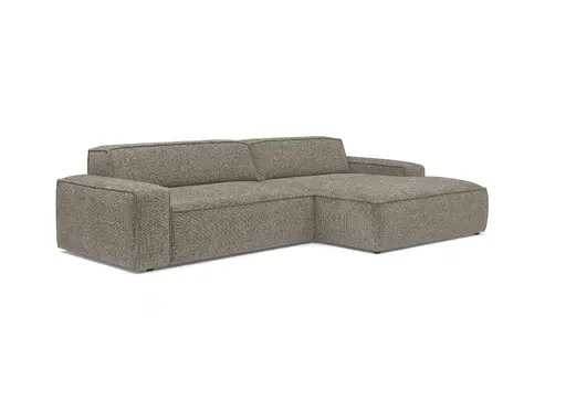 Ecksofa - 2-Sitzer mit Longchair rechts, Sitzvorzug motorisch, Stoff, Taupe