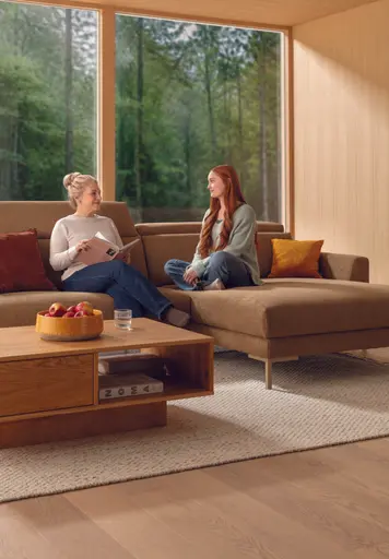 Sofa Braska - 1,75-Sitzer mit Longchair rechts, inkl. Relaxfunktion (motorisch) und Kopfstütze verstellbar, Stoff, Rauchbraun