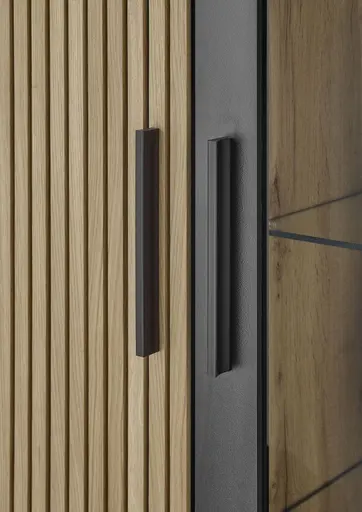 Vitrine- Eiche Dekor, Schwarz, Glas