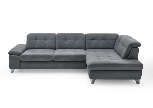 Ecksofa - 3-Sitzer mit Ecke rechts, Sitztiefe verstellbar (manuell), Leder, Eisengrau