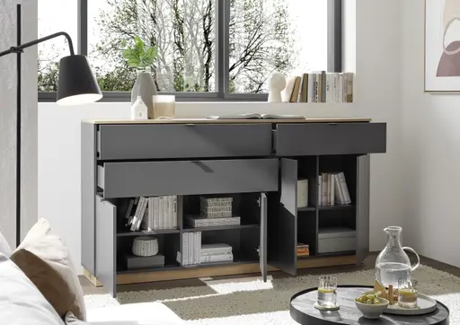 Sideboard- Anthrazit, Eiche Dekor