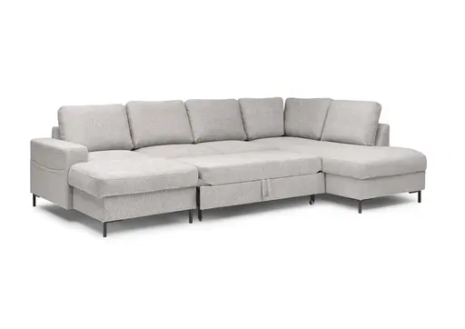 Wohnlandschaft - Longchair links mit 2-Sitzer und Ecke rechts, Stoff, Silbergrau