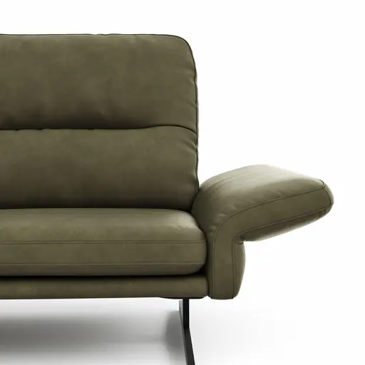 Ecksofa  Alexander - Longchair links mit 3-Sitzer inkl. Kopfstütze/Armlehne verstellbar, Leder, Olive