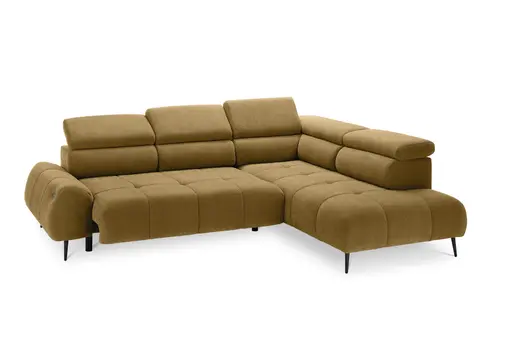 Ecksofa - 2-Sitzer mit Ecke rechts, Sitzvorzug motorisch, Kopfteil verstellbar, Stoff, Amber