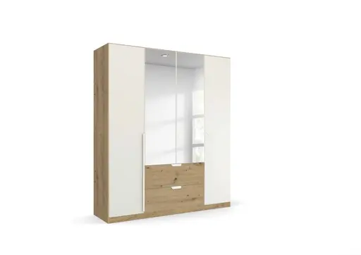 Drehtürenschrank ROMAN SPIN- B ca. 181 cm, Eiche Dekor, Weiß, Spiegel