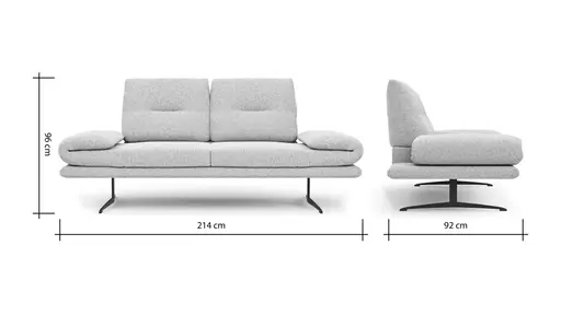 Sofa Lucero 2.0 - 2-Sitzer inkl. Drehsitz, Rollout-Armlehne und Sitztiefe verstellbar, Stoff, Offwhite