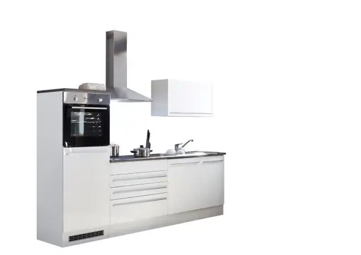 Küchenblock- Inkl. E-Geräte, B ca. 260 cm, Weiß Matt, Weiß Hochglanz