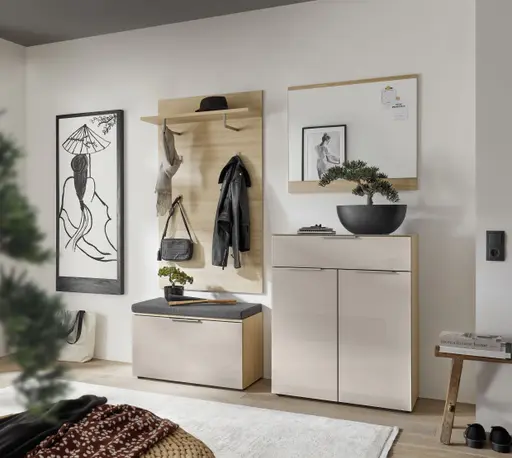 Schuhschrank - B ca. 80 cm, Riva Eiche Nachbildung, Kaschmir