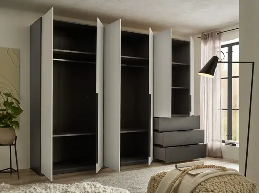 Drehtürenschrank- B ca. 300 cm, Graphit, Hellgrau