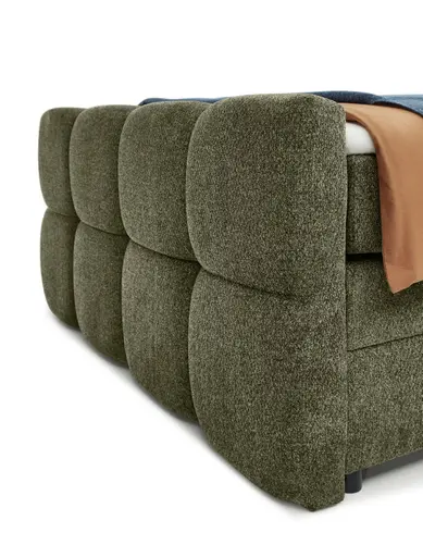 Boxspringbett SANDRIN R- Liegefläche ca. 140x200 cm, Stoff, Braungrün, inkl. Stauraum und Fußteil