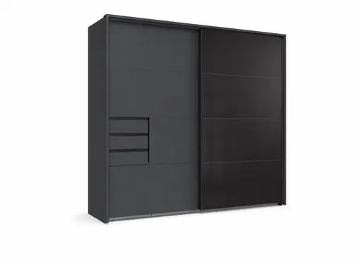 Schwebetürenschrank- B ca. 225 cm, Graphit, Glas, Schwarz