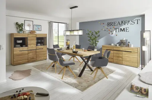 Esstisch - LB ca. 200x100 cm, Eiche massiv geölt, Baumkante, Schwarz