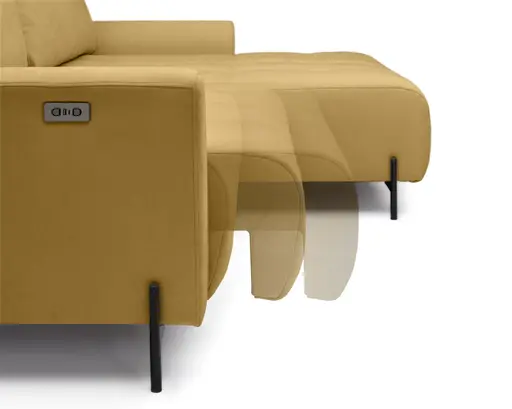 Ecksofa - 2-Sitzer mit Longchair rechts, Sitztiefe verstellbar motorisch, Stoff, Senfgelb