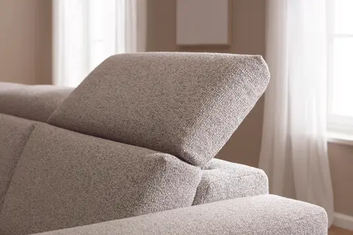 Ecksofa Braska - Loungecke links mit 2,5-Sitzer rechts, inkl. Sitzauszug (motorisch) und Kopfstütze, Stoff, Kaschmir