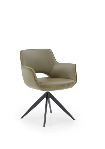 Schalensessel - Leder, Moosgrün, drehbar