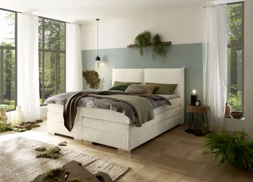 Boxspringbett SANDRIN - Liegefläche ca. 180x200 cm, Stoff, Weiß