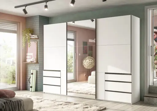 Schwebetürenschrank- B ca. 300 cm, Weiß