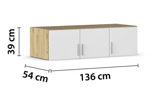 Schrankaufsatz REXY MATT- B 136 cm, Eiche Dekor, Weiß